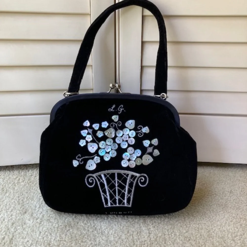 Lulu Guinness London Black Velvet Purse - Picture 10 of 11